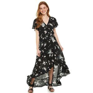 American Rag Faux Wrap Maxi Dress Color: Tossed Floral Black Size Small